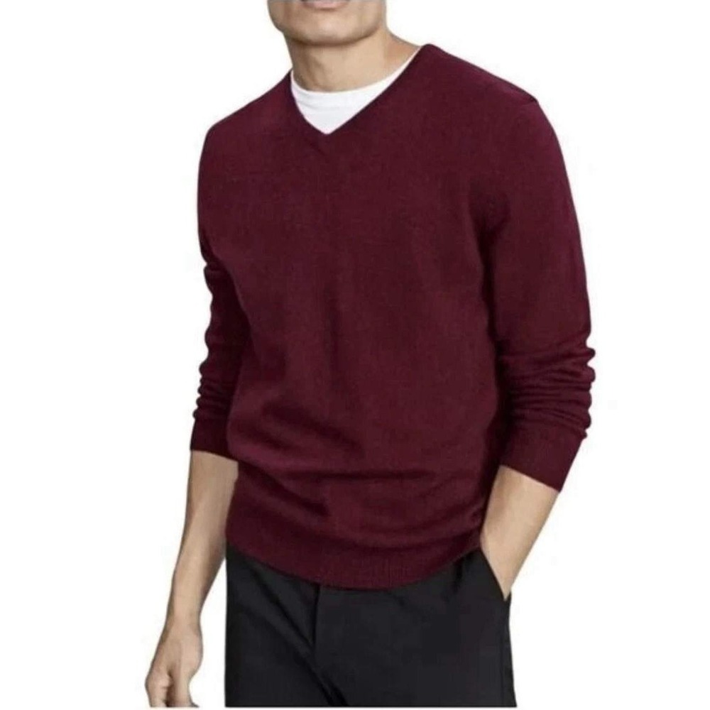 Club Room Luxury V-Neck Sweater Men's L Burgundy 100% Cashmere